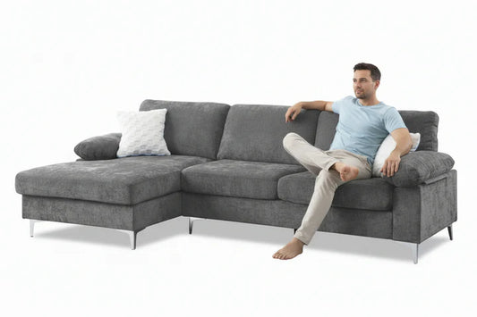 NOVA Sectional Sofa, 103" Wide, Grey, Fabric, Left Hand Chaise Only, Chrome Metal Legs BOl-365