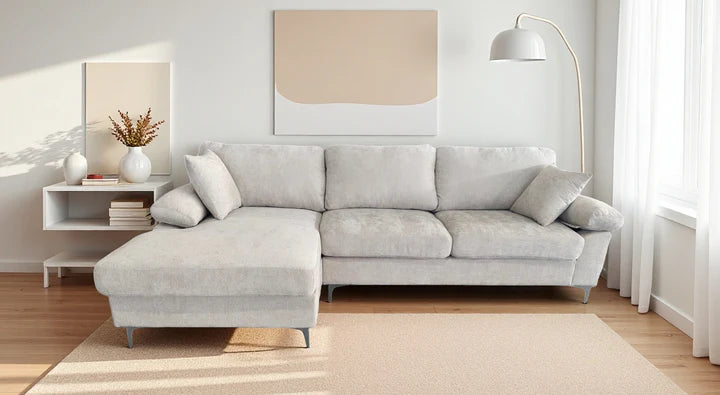 NOVA Sectional Sofa, 103" Wide, Grey, Fabric, Left Hand Chaise Only, Chrome Metal Legs BOl-365