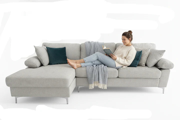 NOVA Sectional Sofa, 103" Wide, Grey, Fabric, Left Hand Chaise Only, Chrome Metal Legs BOl-365