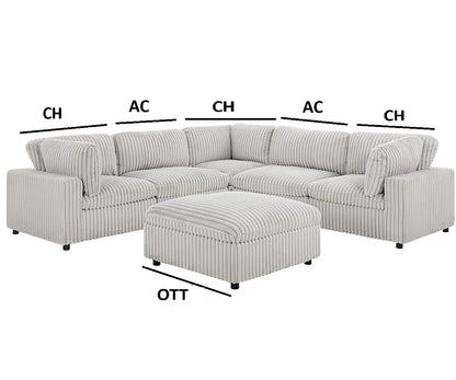 Colton Mink Fabric Modular Sectional With Ottoman Light Grey 8989 KW