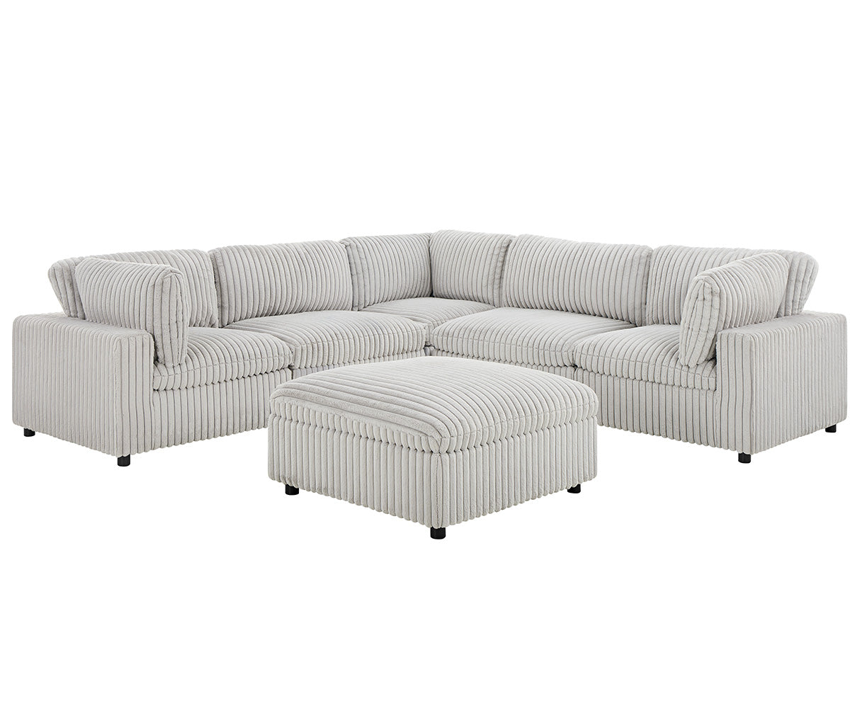 Colton Mink Fabric Modular Sectional With Ottoman Light Grey 8989 KW
