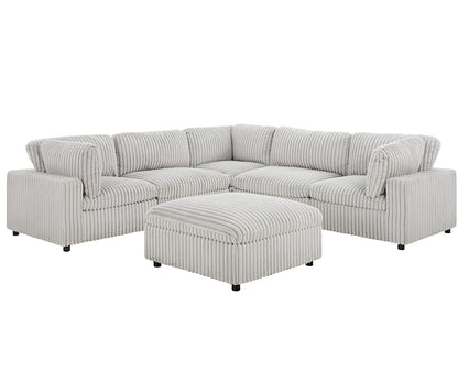 Colton Mink Fabric Modular Sectional With Ottoman Light Grey 8989 KW