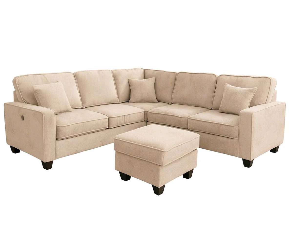 Cameron Toscana Grey Fabric Sectional with Ottoman & Built-in USB 60046 KW