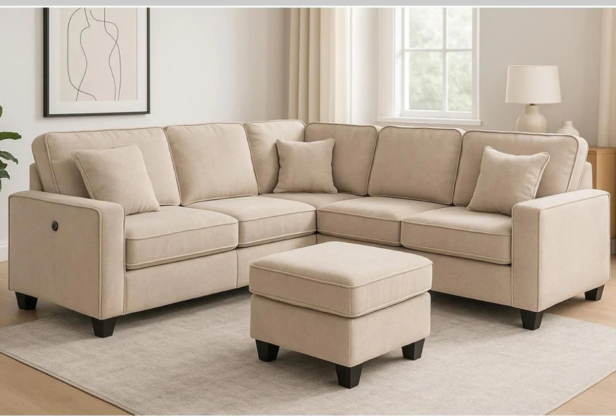 Cameron Toscana Grey Fabric Sectional with Ottoman & Built-in USB 60046 KW