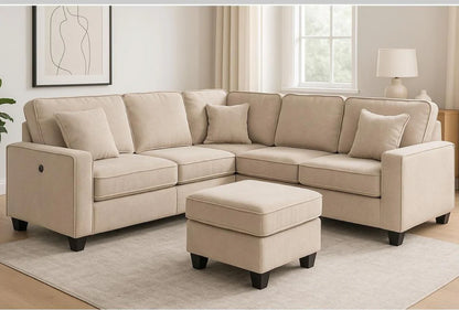 Cameron Toscana Grey Fabric Sectional with Ottoman & Built-in USB 60046 KW