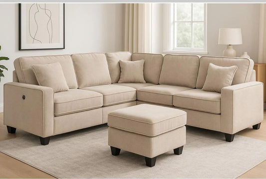 Cameron Toscana Grey Fabric Sectional with Ottoman & Built-in USB 60046 KW