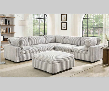 Colton Mink Fabric Modular Sectional With Ottoman Light Grey 8989 KW