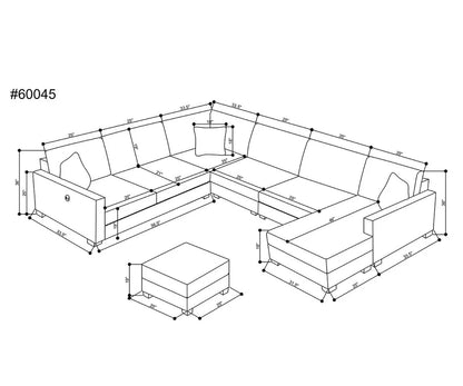 Corbin Toscana Grey Fabric Sectional with Ottoman & Built-in USB 60045 KW