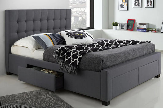 Grey Fabric Bed with Drawers T2152
