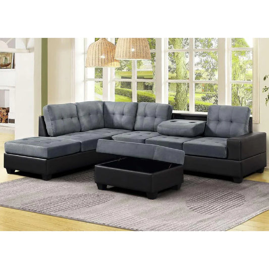 Roma Velvet Sectional Sofa and Ottoman Bol-365