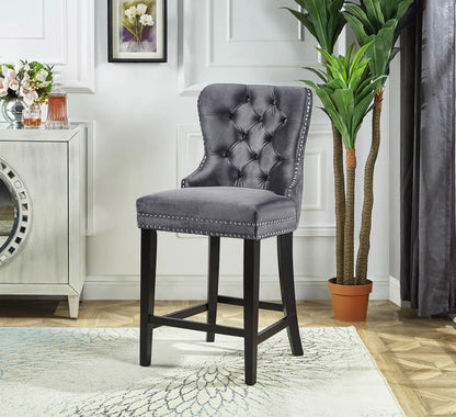 Bar Stool - Grey Velvet Fabric ST-6010