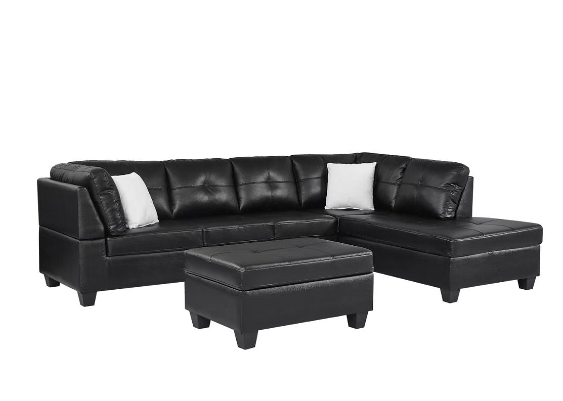 University Sectional PU Black with Ottoman Queensons