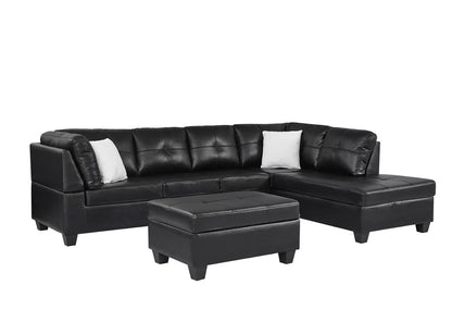 University Sectional PU Black with Ottoman Queensons