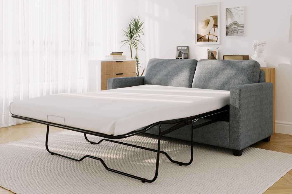 Pull-Out Sofa Bed With Pocket Coil Mattress Charcoal Velvet  T1812