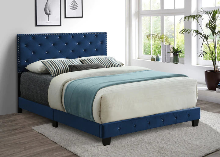 IF-5652 Blue Velvet Adjustable Headboard Platform Bed