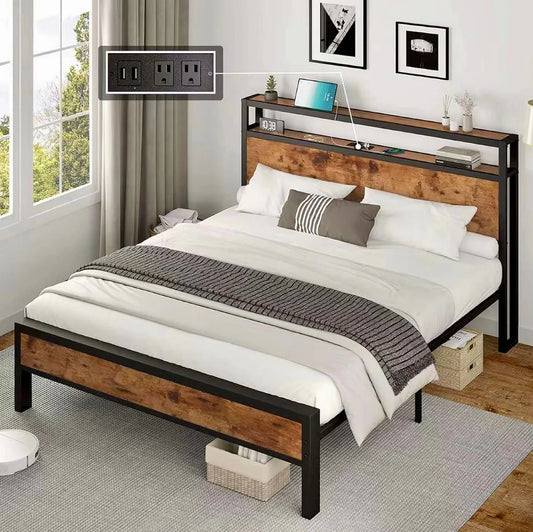 Sturdy Metal Platform Bed Frame with Power Supply BD1300-365