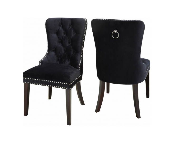 Black velvet dining chair with nailheads