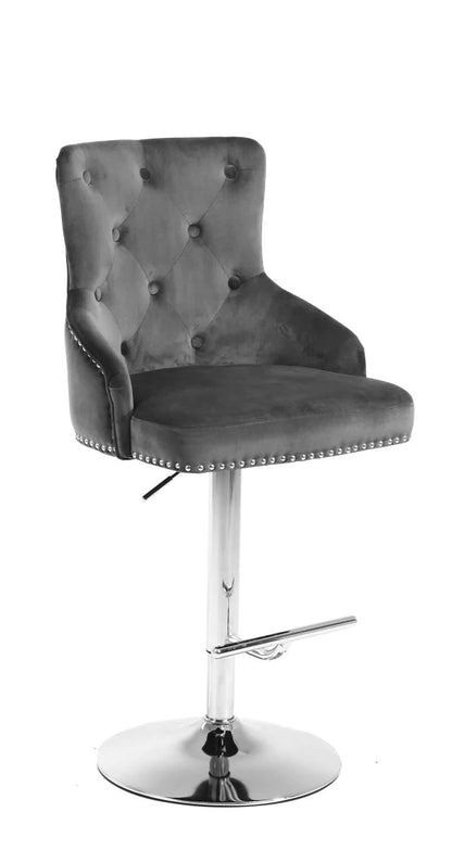 Adjustable Height Barstool Grey Velvet ST-6020