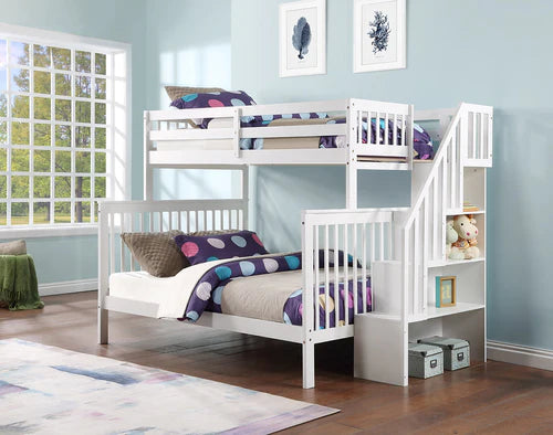 Staircase Bunk Bed with Single Size Pull-Out Trundle- White  Single/Double IF1852