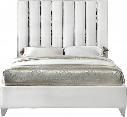 Velvet Fabric, Chrome Vertical Channel Headboard white IF5622 /Black IF5621