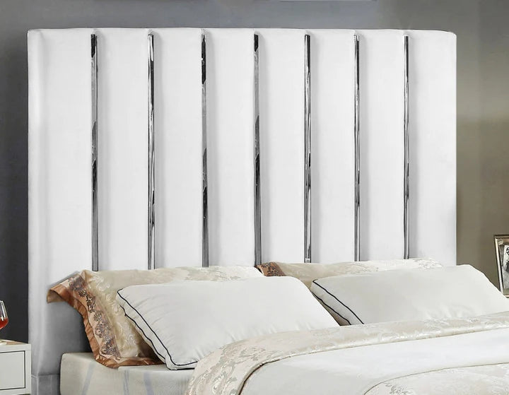 Velvet Fabric, Chrome Vertical Channel Headboard white IF5622 /Black IF5621