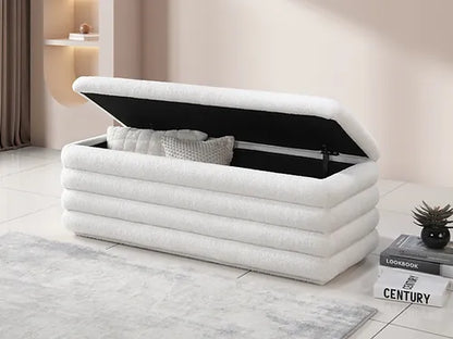 IF-5102 Soft White Teddy Bear Fabric Storage Bench