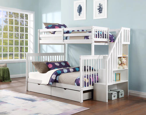 Staircase Bunk Bed with Single Size Pull-Out Trundle- White  Single/Double IF1852