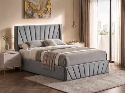Grey Velvet Platform Bed w/ Hydraulic Storage IF-5870-365