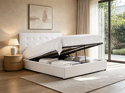 Platform Bed w/ Hydraulic Storage Creme Fabric IF-5446-365