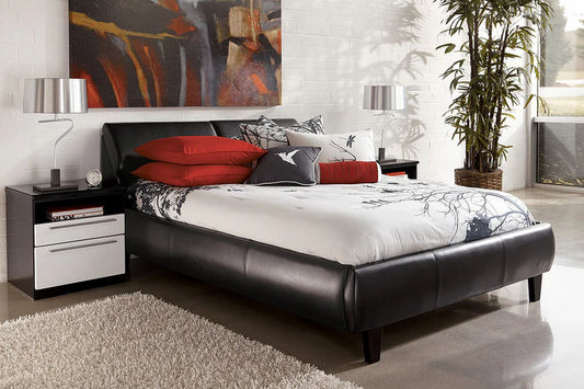 Black, Faux Leather, Storage Headboard Double / Queen IF-193B Bed,