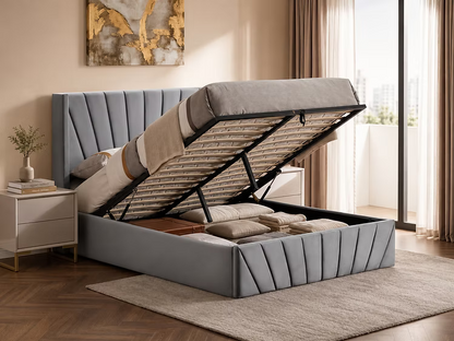 Grey Velvet Platform Bed w/ Hydraulic Storage IF-5870-365