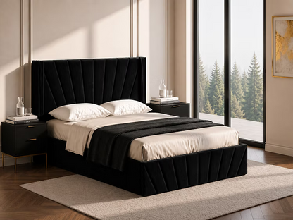 Black Velvet Platform Bed w/ Hydraulic Storage-IF-5873