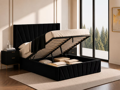 Black Velvet Platform Bed w/ Hydraulic Storage-IF-5873