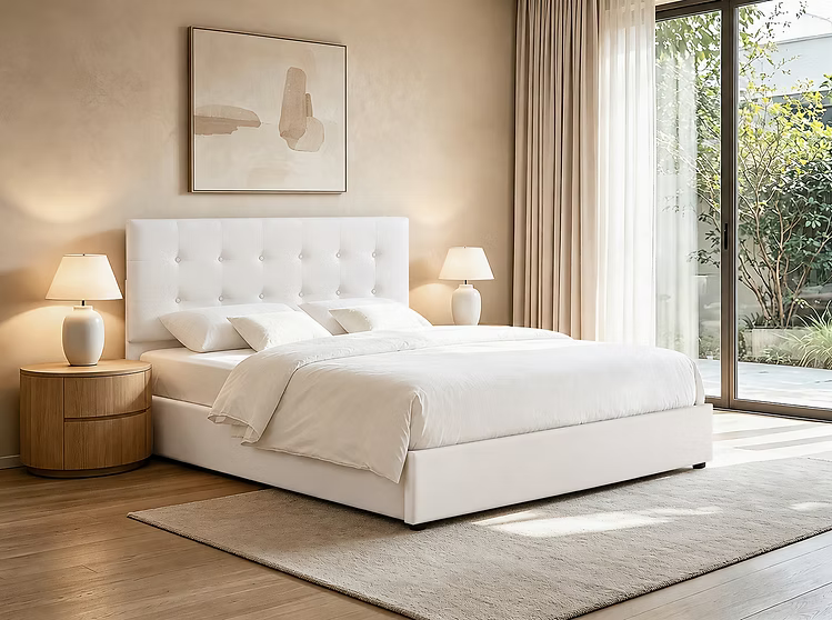Platform Bed w/ Hydraulic Storage Creme Fabric IF-5446-365