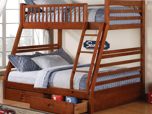 B-117H - Single / Double Bunk Bed with Storage Drawers in Honey