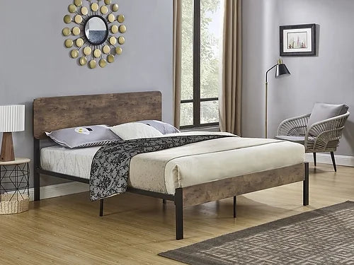Wood Panel Bed with Black Steel Frame IF-5580