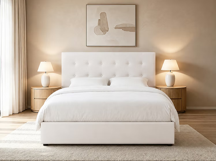 Platform Bed w/ Hydraulic Storage Creme Fabric IF-5446-365
