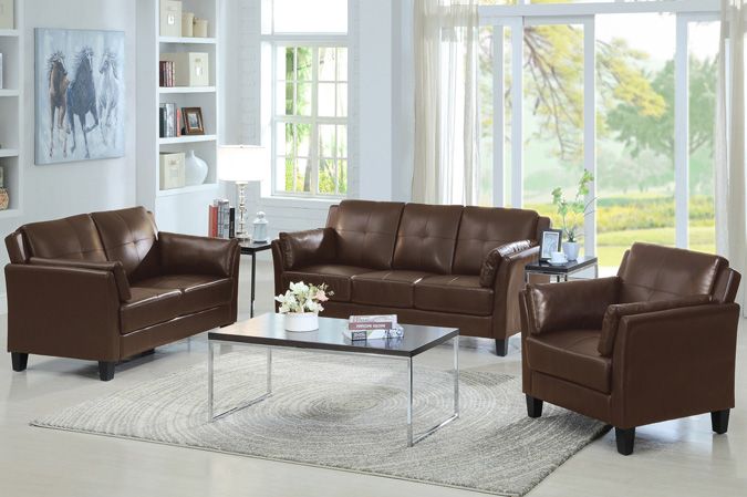 Brown PU Sofa Set 8001 - Sofa + Loveseat + Chair IF365
