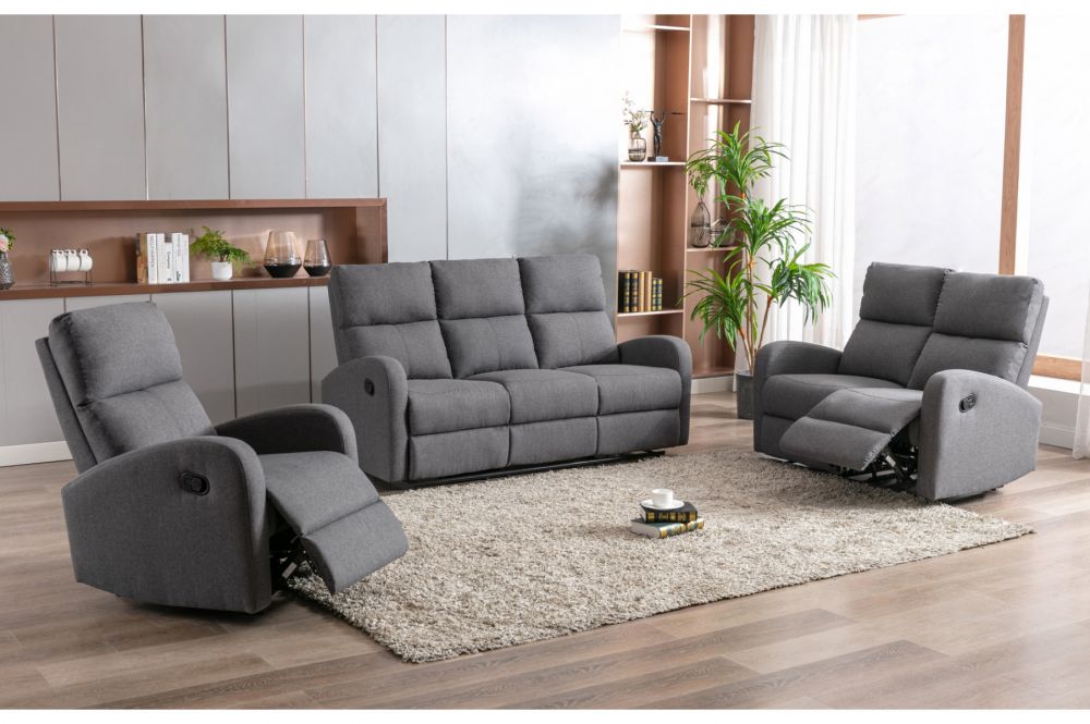 Grey Linen Fabric Recliner Sofa Set