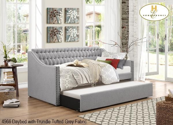 Grey Tufted Day Bed With Trundle Storage 4966GY  MZ365